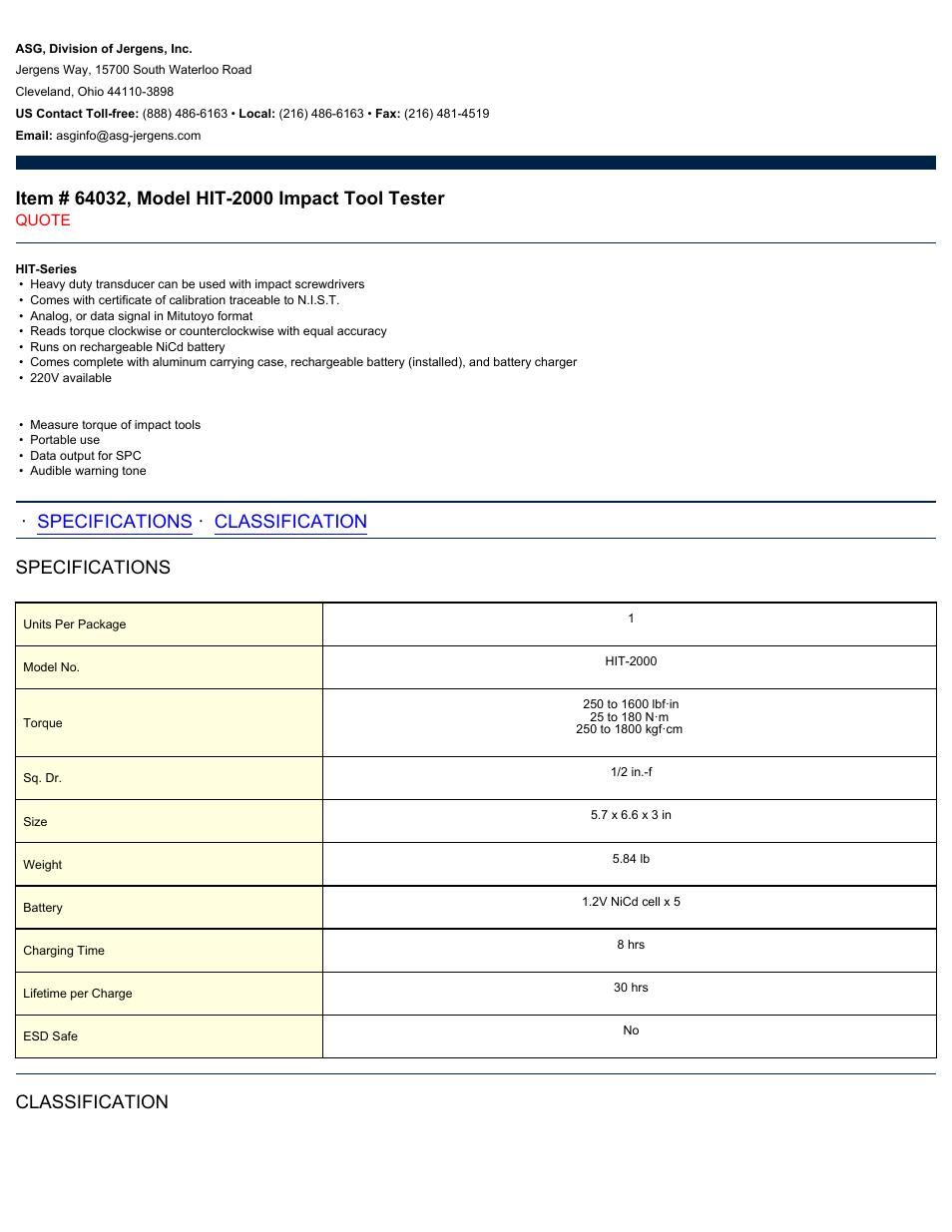 ASG Jergens 64032 HIT-2000 User Manual | 2 pages