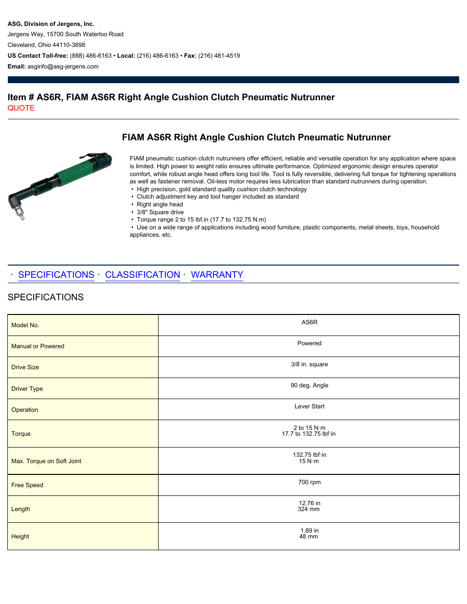 ASG Jergens AS6R User Manual | 2 pages