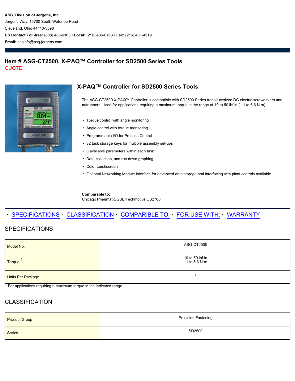 ASG Jergens ASG-CT2500 User Manual | 2 pages