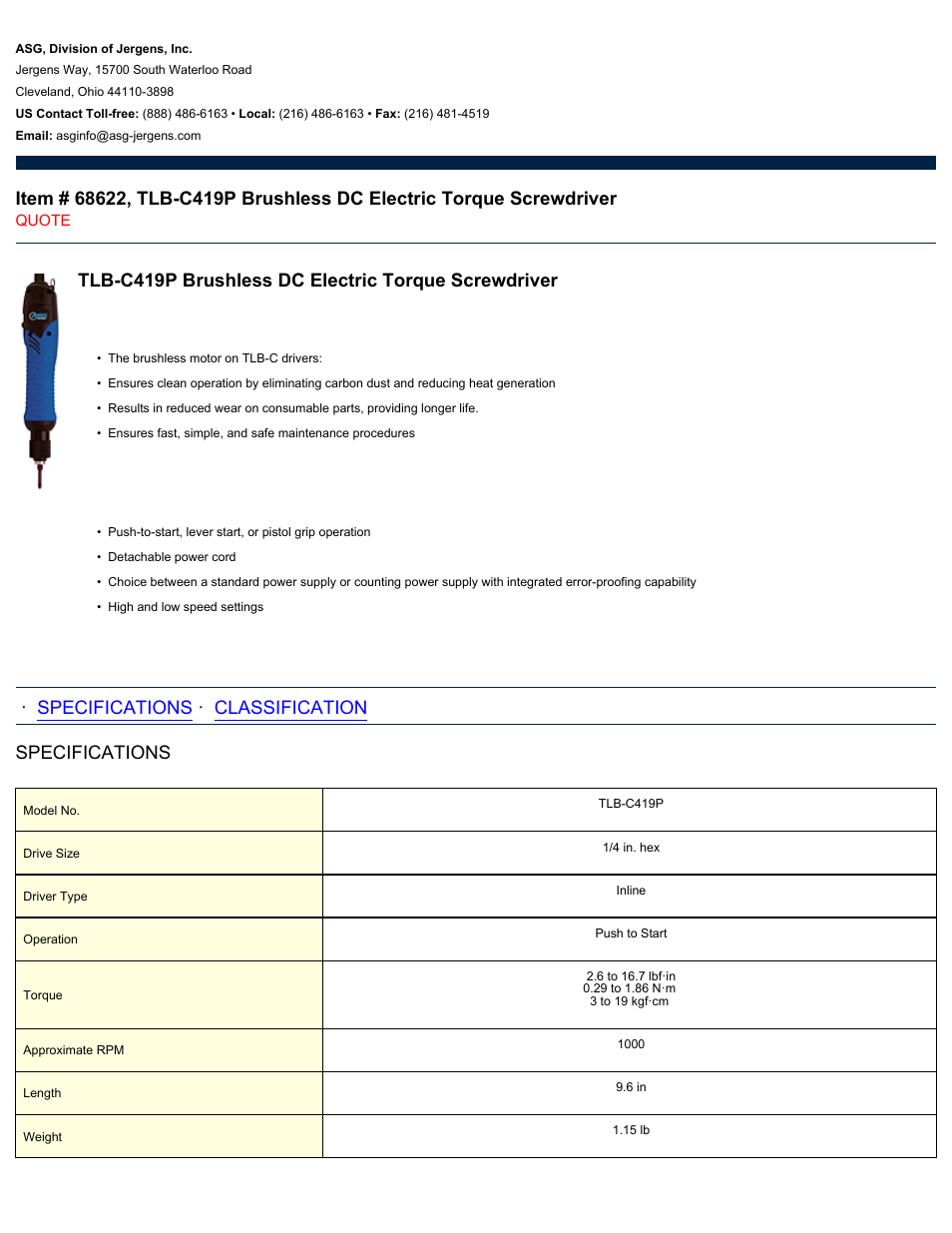 ASG Jergens 68622 TLB-C419P User Manual | 2 pages
