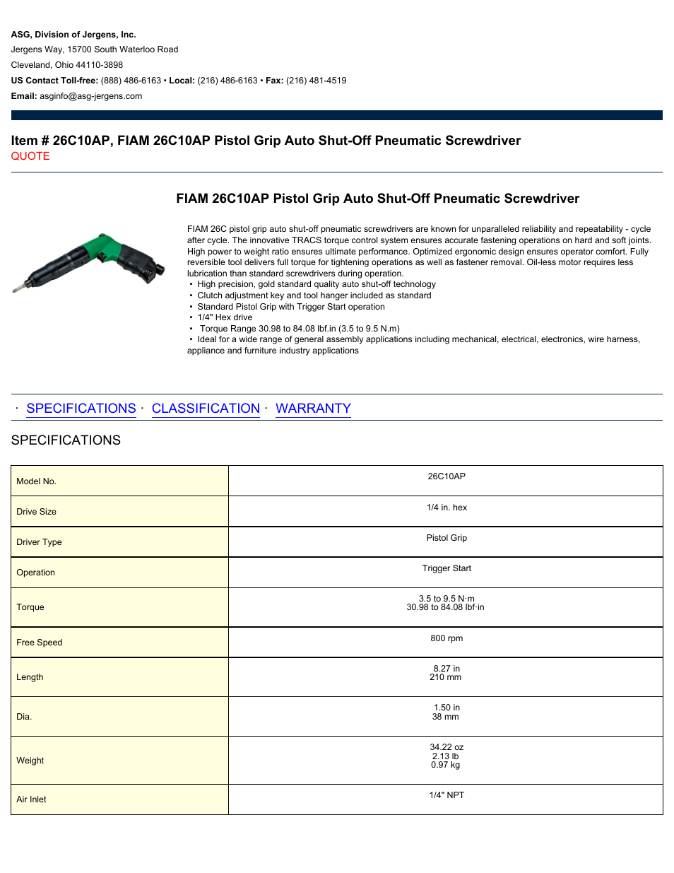 ASG Jergens 26C10AP User Manual | 2 pages