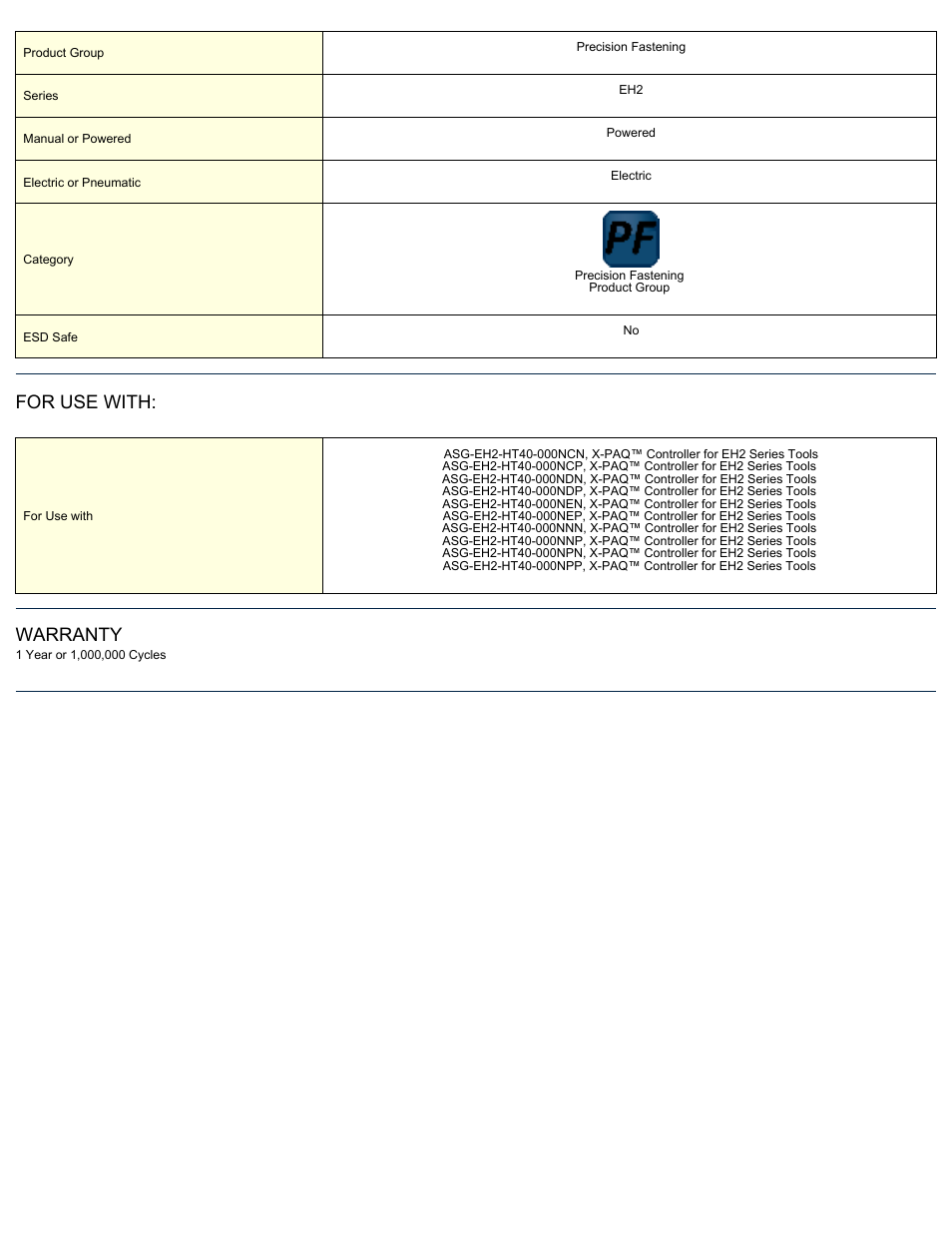 For use with, Warranty | ASG Jergens ASG-EH2-R1030-A User Manual | Page 2 / 2