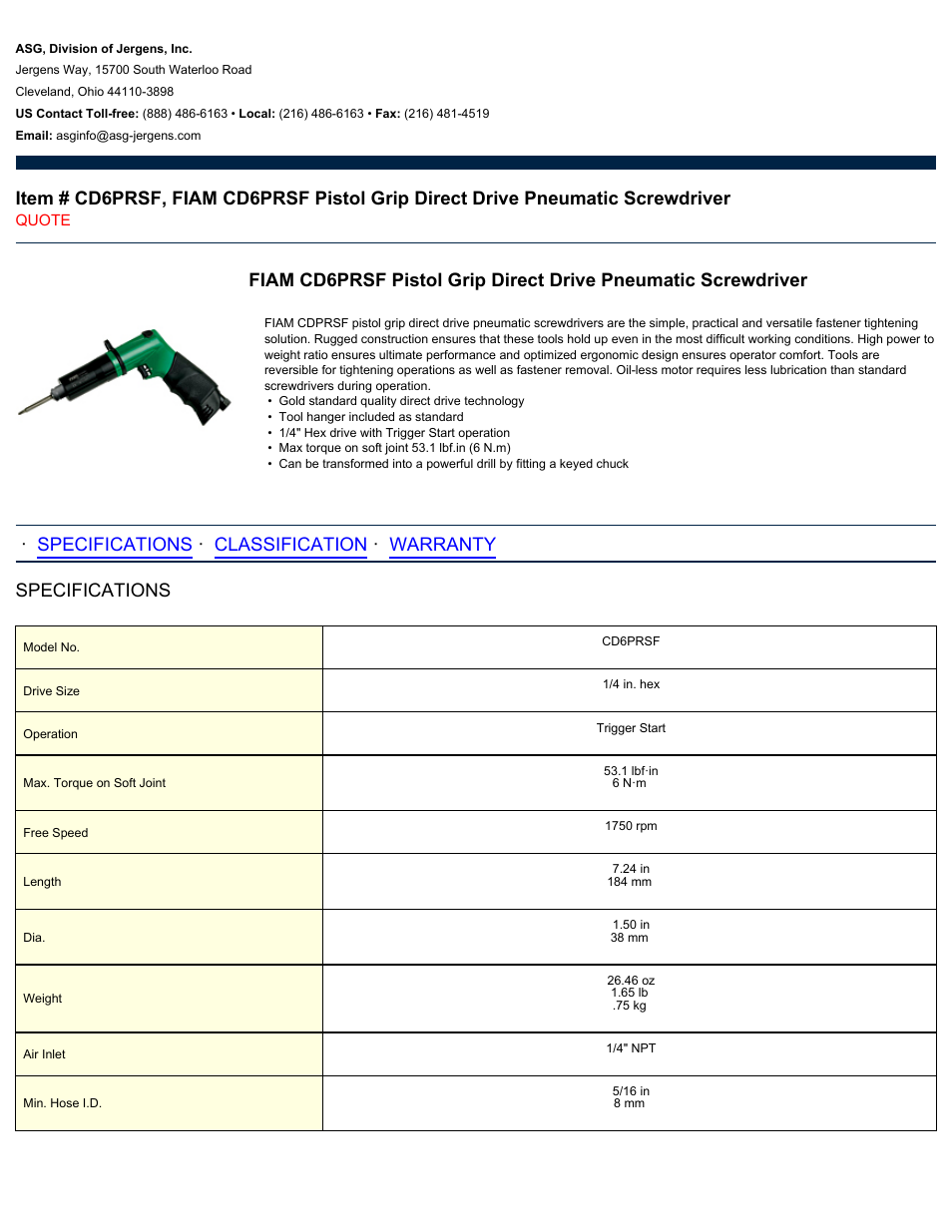 ASG Jergens CD6PRSF User Manual | 2 pages