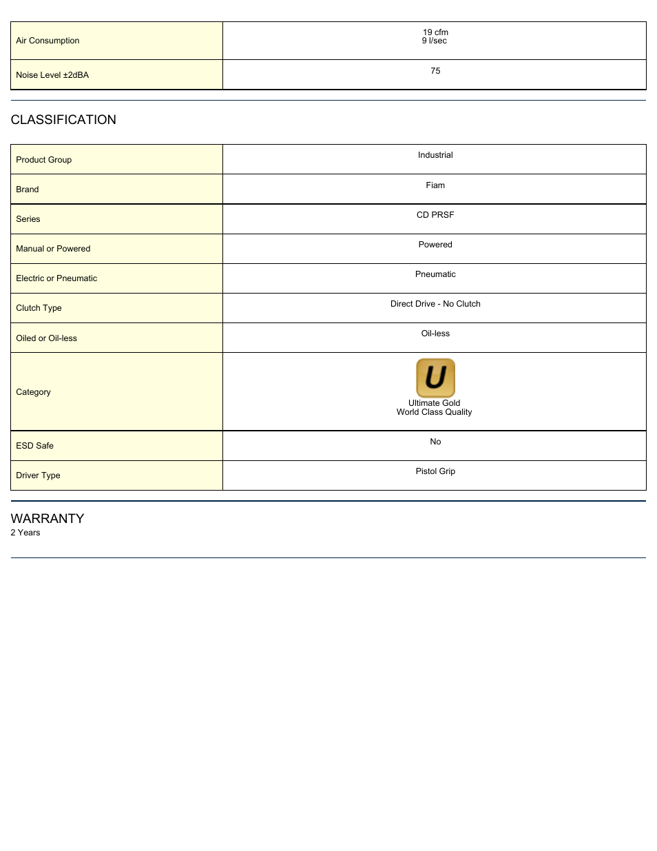 Classification, Warranty | ASG Jergens CD6PRSF User Manual | Page 2 / 2