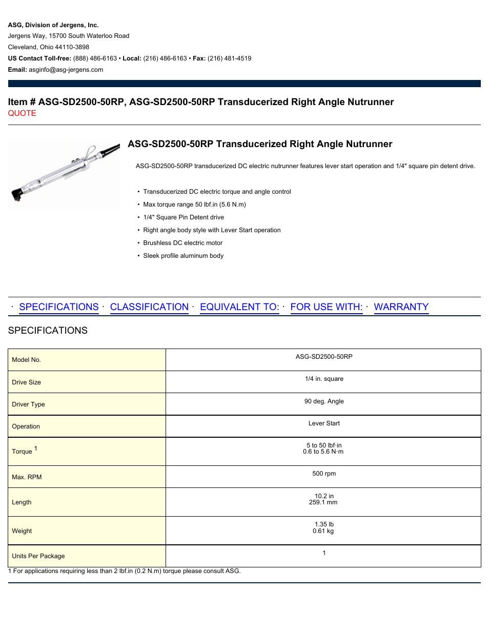 ASG Jergens ASG-SD2500-50RP User Manual | 2 pages