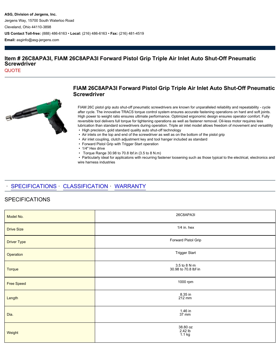 ASG Jergens 26C8APA3I User Manual | 2 pages