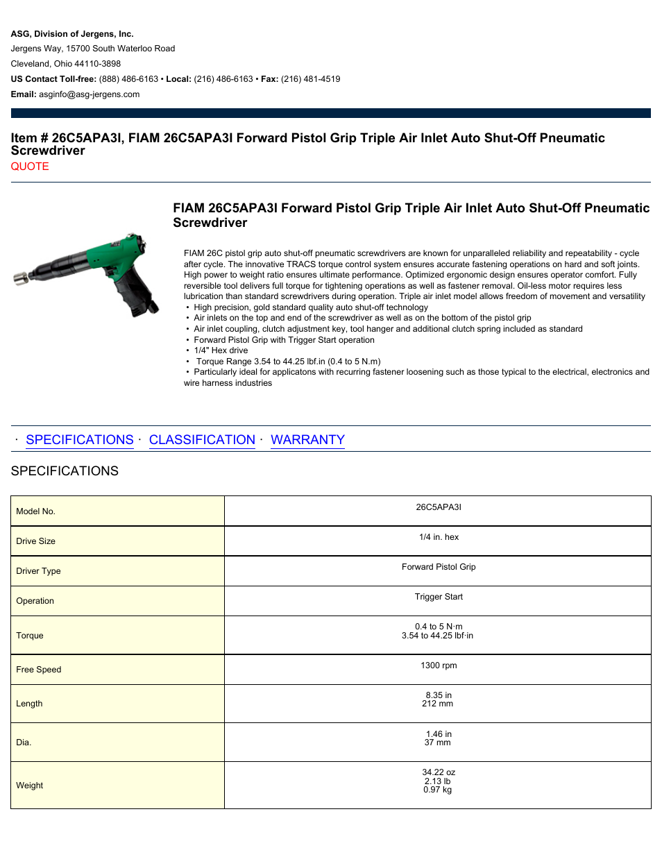 ASG Jergens 26C5APA3I User Manual | 2 pages