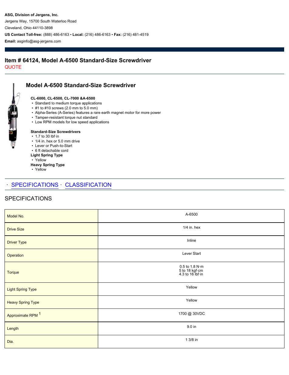 ASG Jergens 64124 A-6500 User Manual | 2 pages