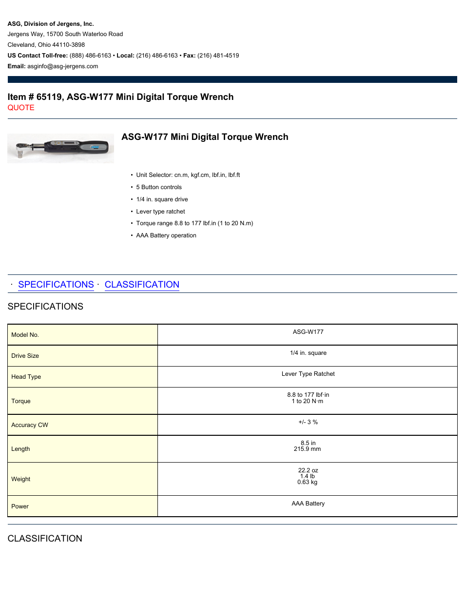 ASG Jergens 65119 ASG-W177 User Manual | 2 pages