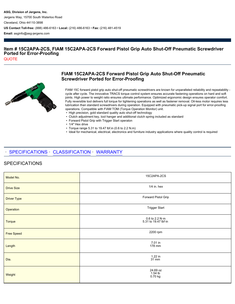 ASG Jergens 15C2APA-2CS User Manual | 2 pages