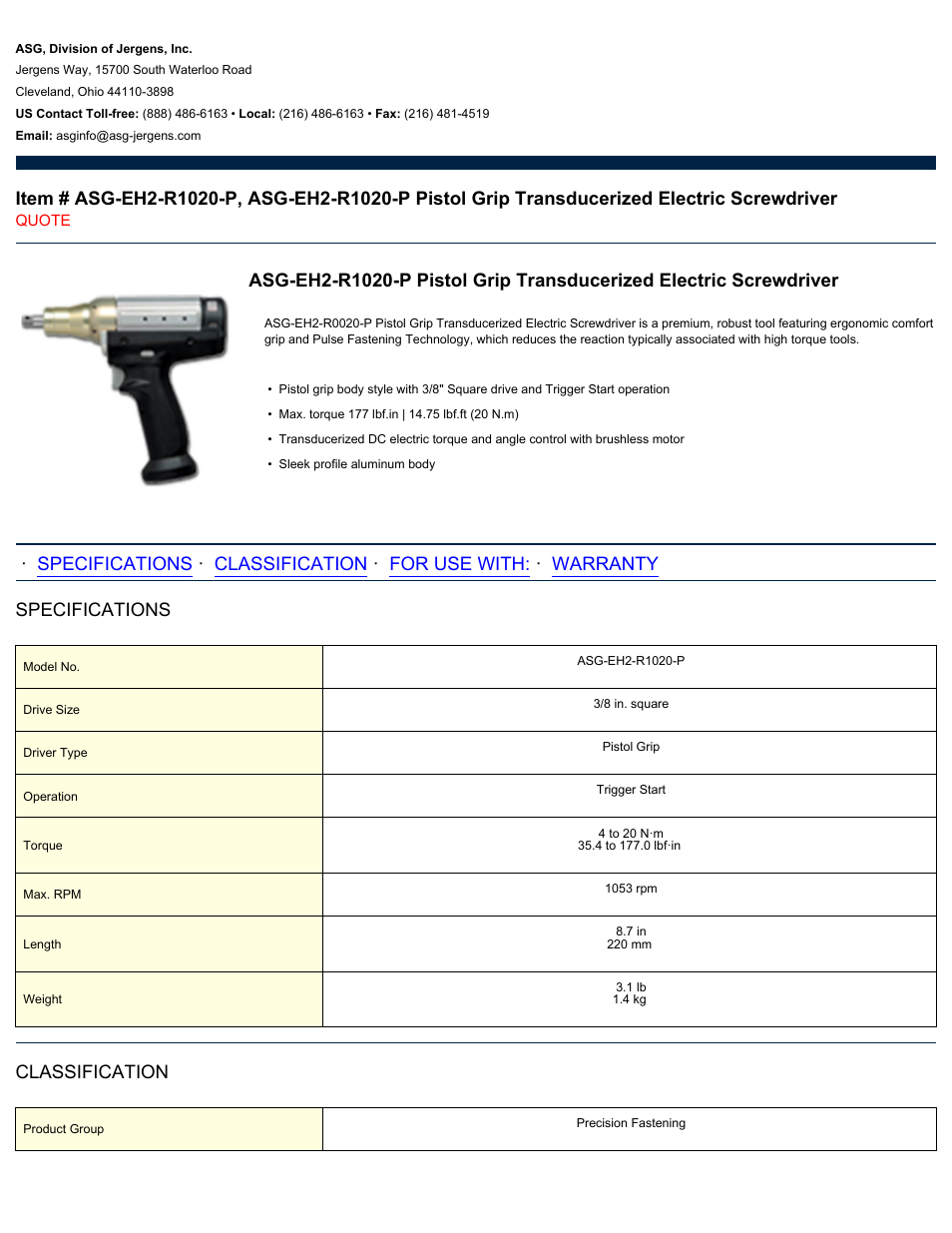 ASG Jergens ASG-EH2-R1020-P User Manual | 2 pages