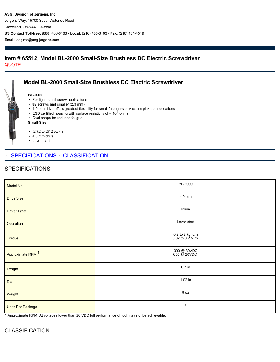 ASG Jergens 65512 BL-2000 User Manual | 2 pages