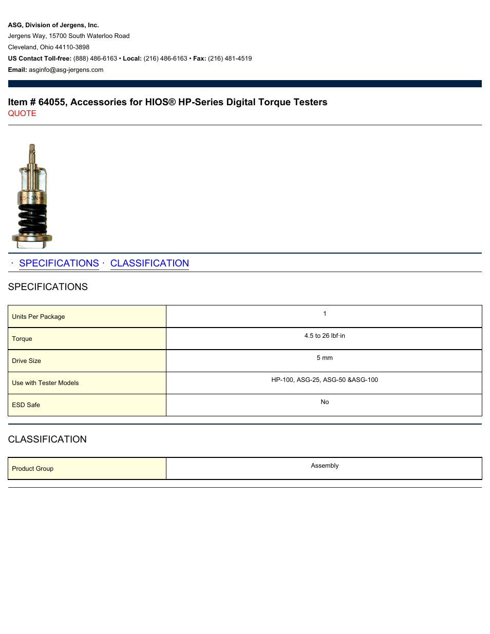 ASG Jergens 64055 Accessories for HIOS HP-Series User Manual | 1 page