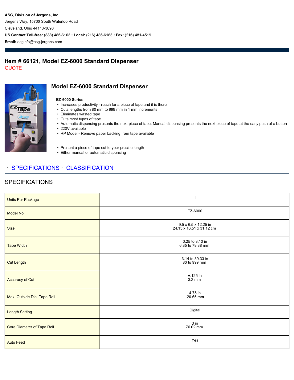 ASG Jergens 66121 EZ-6000 User Manual | 2 pages