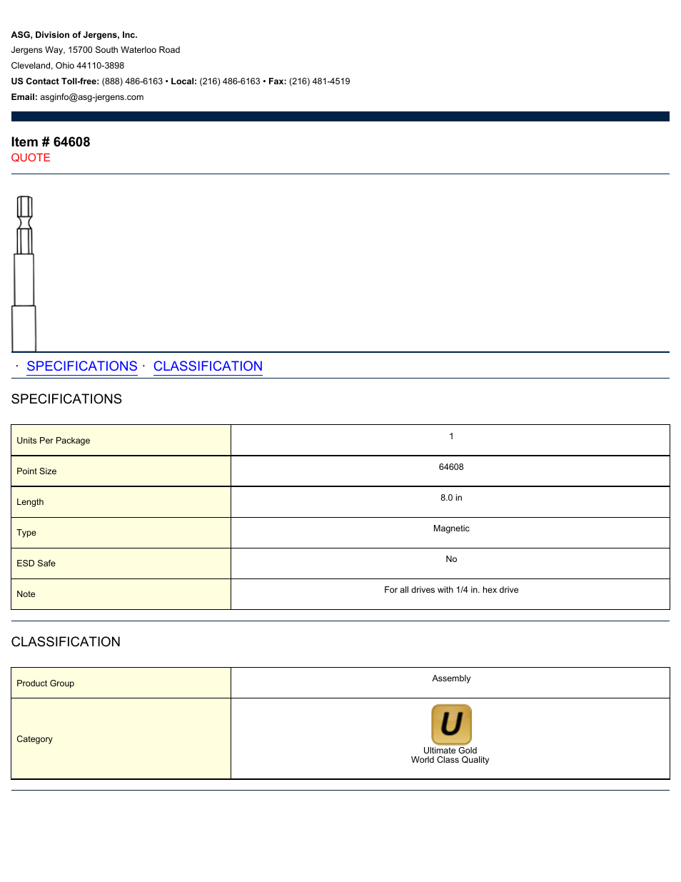 ASG Jergens 64608 Bit Holder User Manual | 1 page