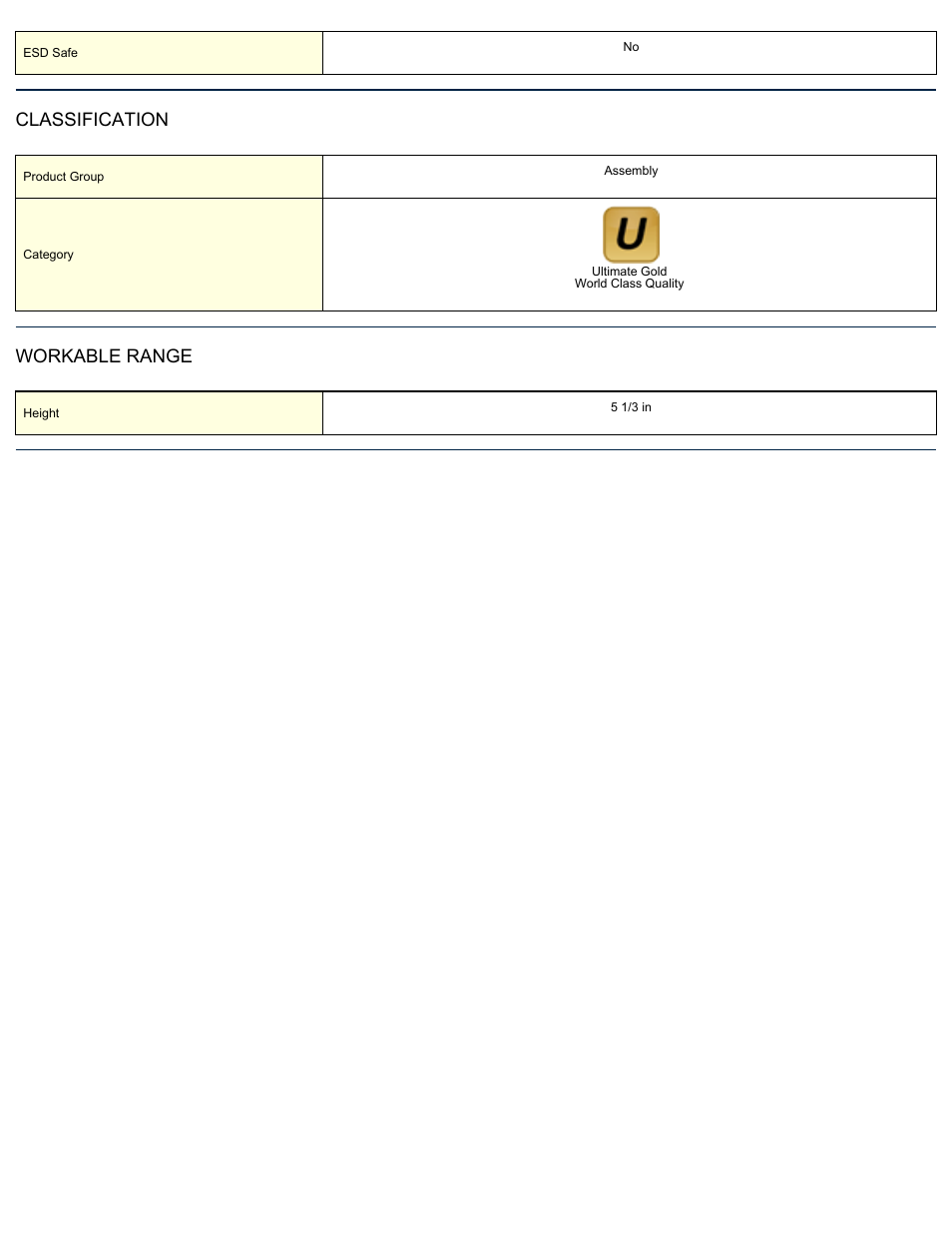 Classification, Workable range | ASG Jergens 67266 NJ-4540 NSB  User Manual | Page 2 / 2