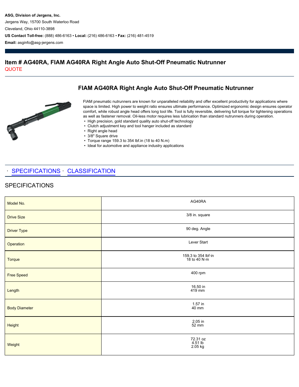 ASG Jergens AG40RA User Manual | 2 pages