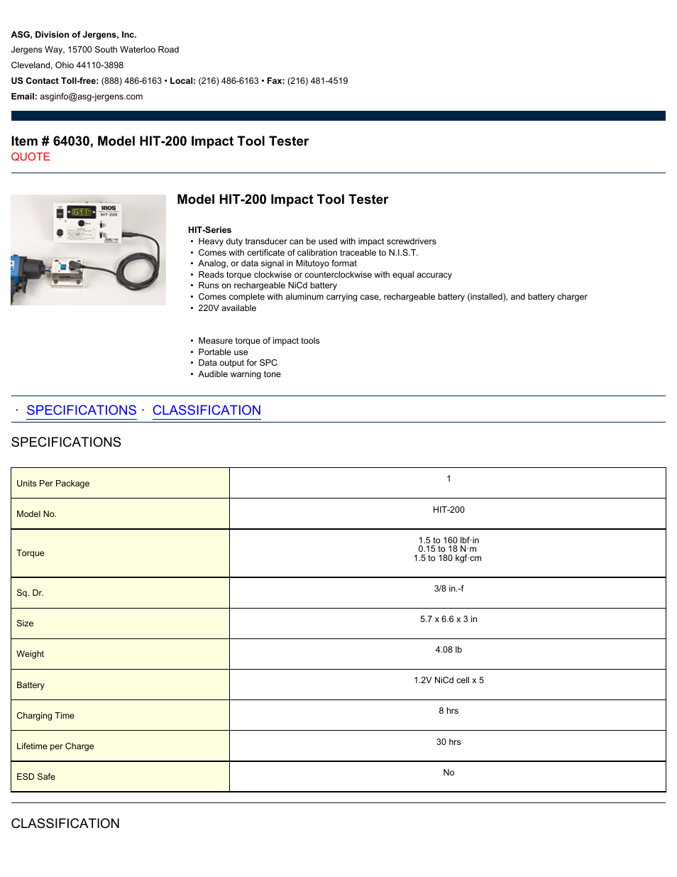 ASG Jergens 64030 HIT-200 User Manual | 2 pages