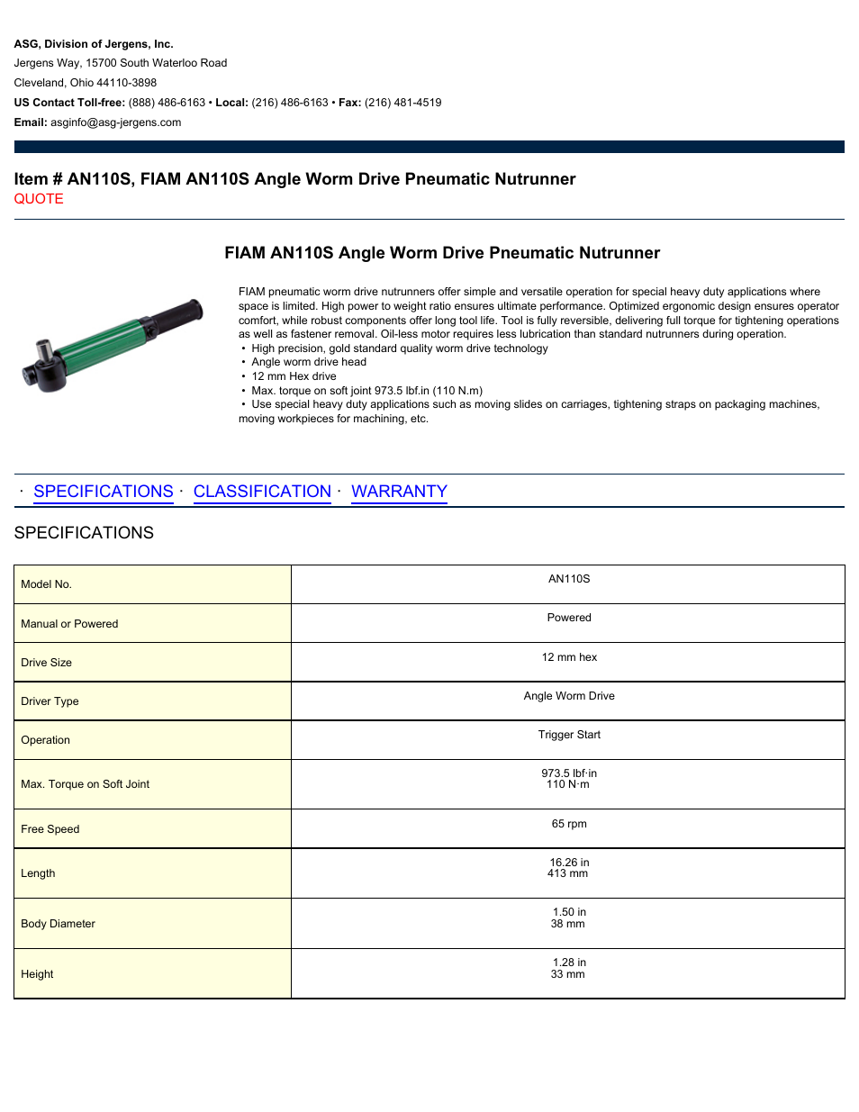 ASG Jergens AN110S User Manual | 2 pages