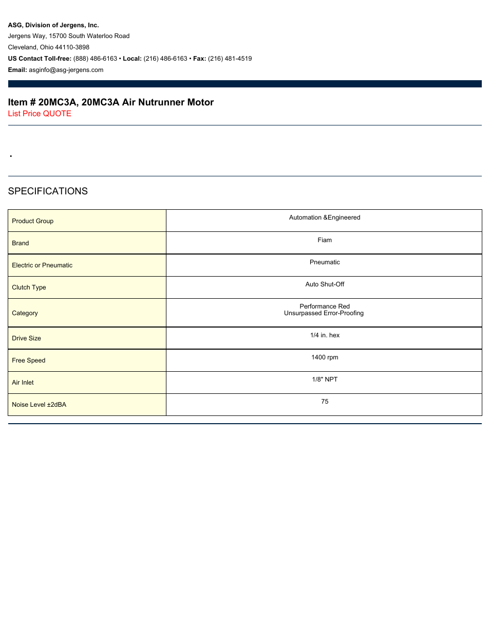 ASG Jergens 20MC3A User Manual | 1 page