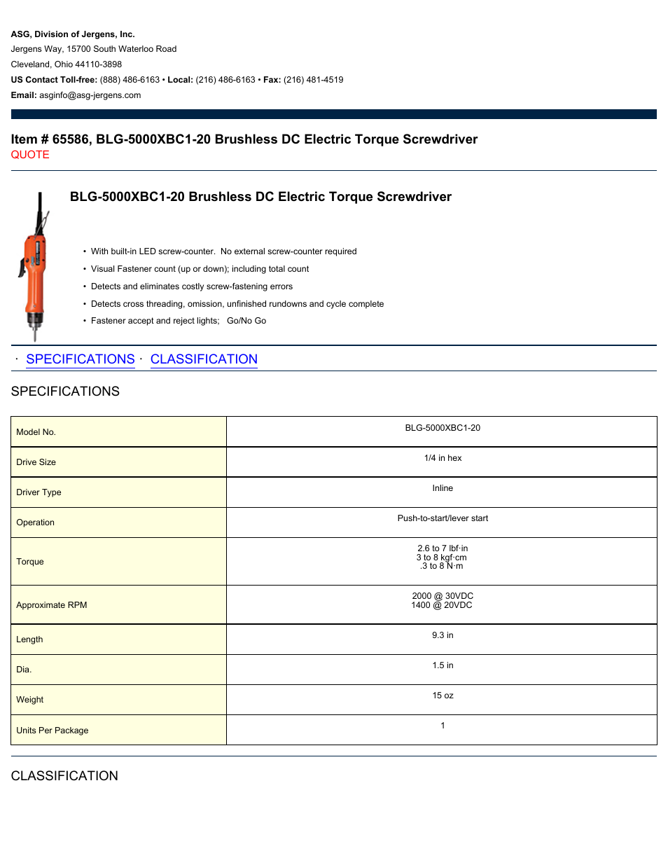 ASG Jergens 65586 BLG-5000XBC1-20 User Manual | 2 pages