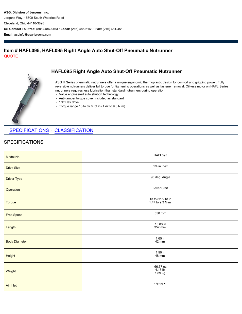 ASG Jergens HAFL095 User Manual | 2 pages