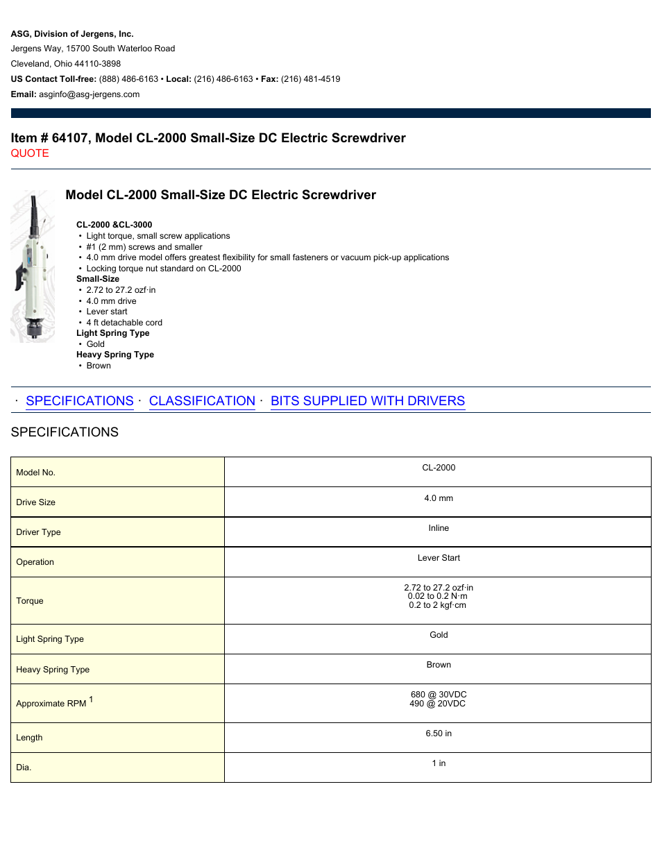 ASG Jergens 64107 CL-2000 User Manual | 2 pages