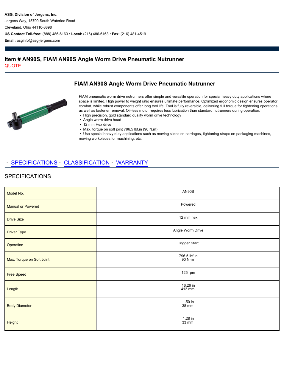 ASG Jergens AN90S User Manual | 2 pages