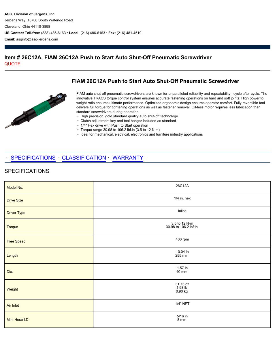 ASG Jergens 26C12A User Manual | 2 pages