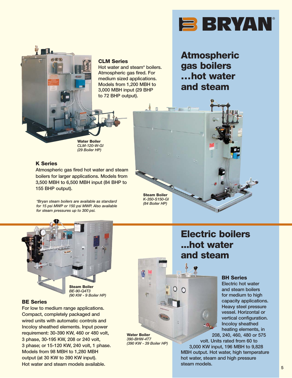 Bryan, Atmospheric gas boilers ...hot water and steam, Electric boilers ...hot water and steam | Bryan Boilers Flexible Water Tube Boilers User Manual | Page 5 / 8