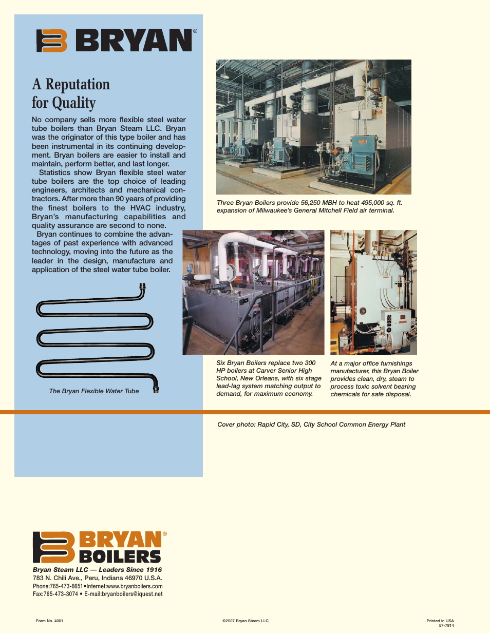 Bryan, A reputation for quality | Bryan Boilers Flexible Water Tube Boilers User Manual | Page 8 / 8