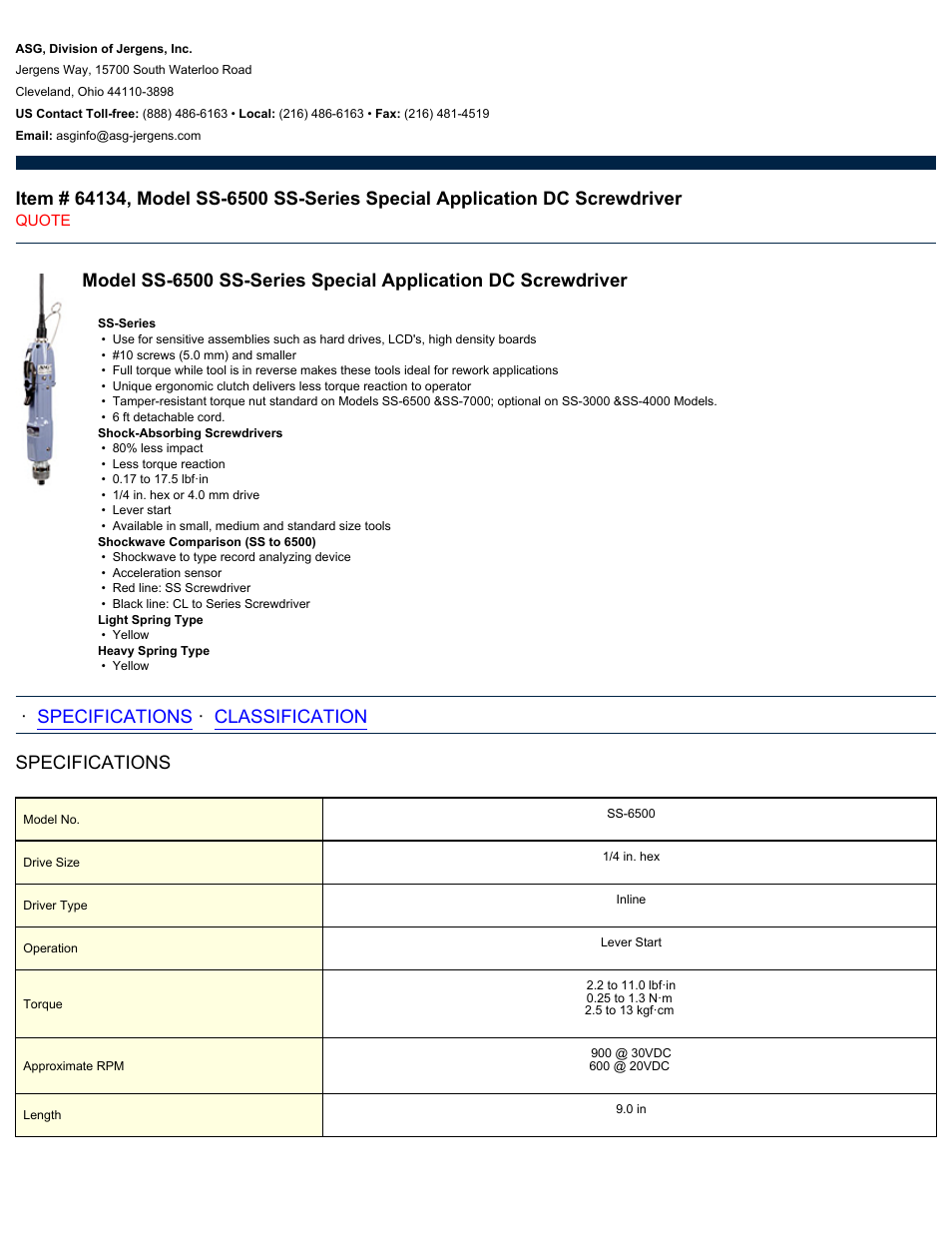ASG Jergens 64134 SS-6500 User Manual | 2 pages