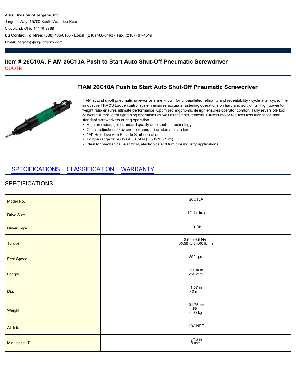 ASG Jergens 26C10A User Manual | 2 pages