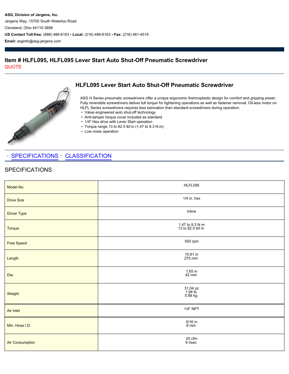 ASG Jergens HLFL095 User Manual | 2 pages