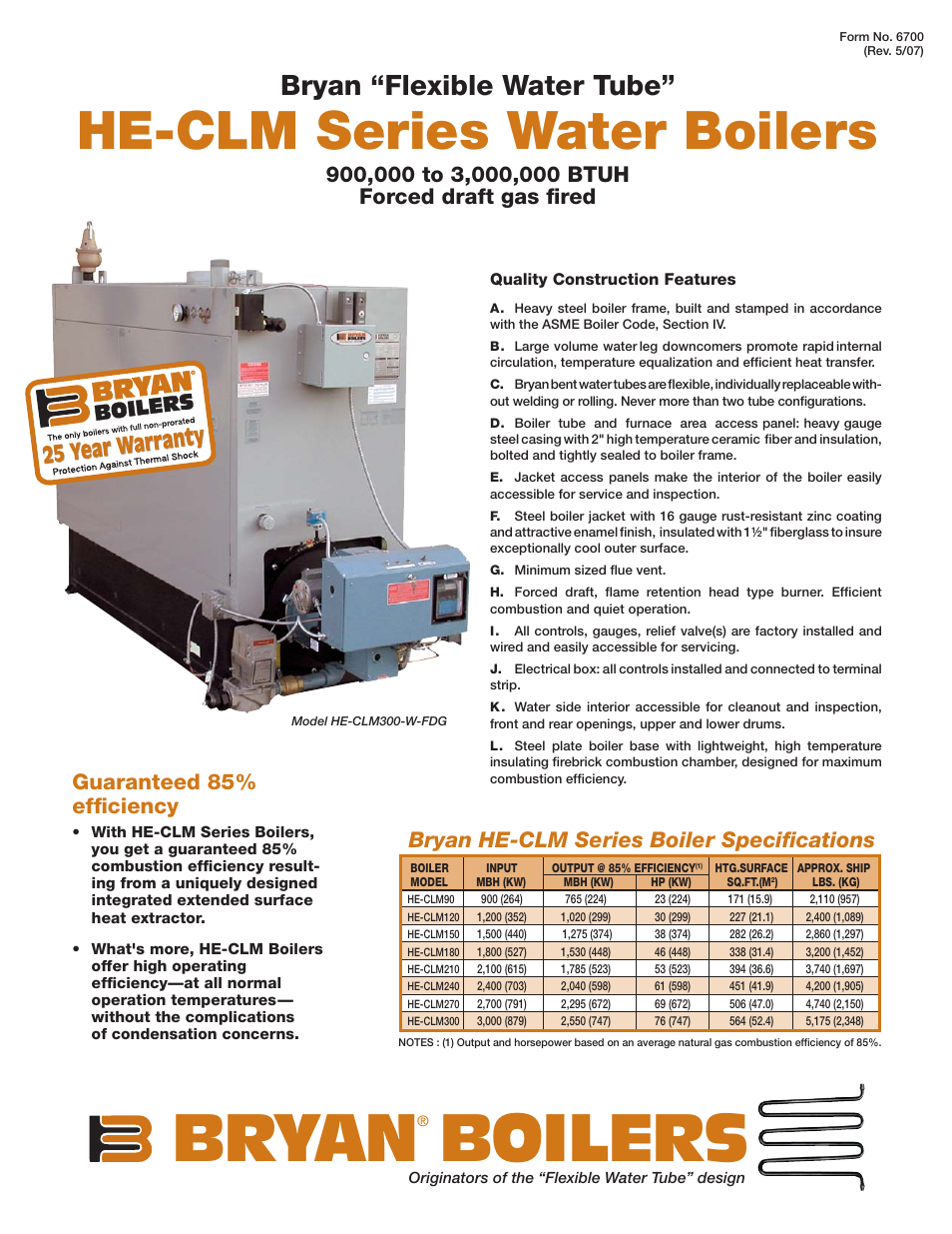 Bryan Boilers HE-CLM300-W-FDG User Manual | 2 pages