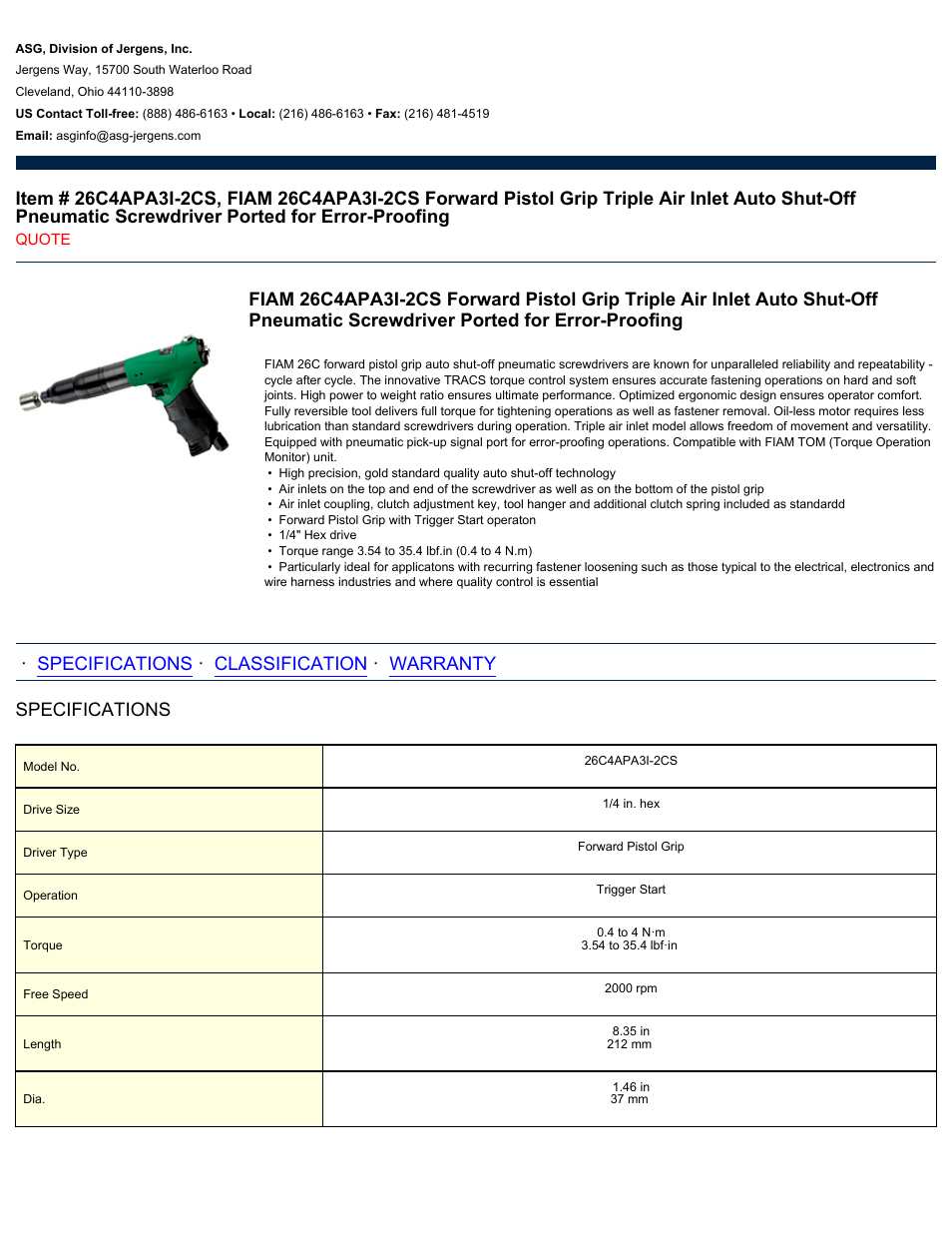 ASG Jergens 26C4APA3I-2CS User Manual | 2 pages