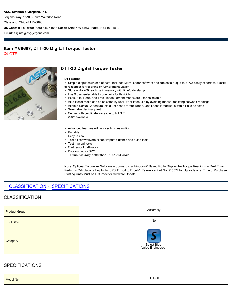 ASG Jergens 66607 DTT-30 User Manual | 2 pages