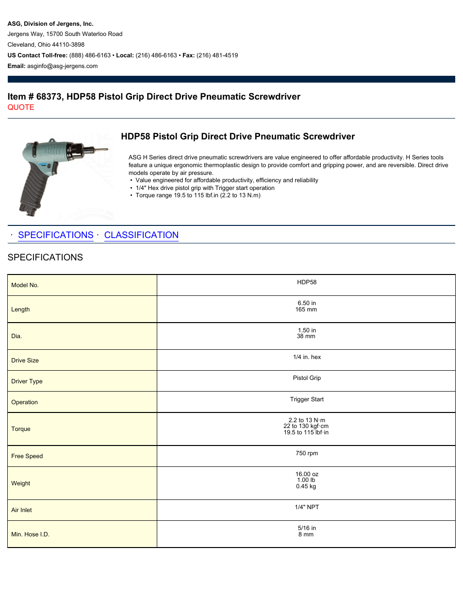 ASG Jergens 68373 HDP58 User Manual | 2 pages