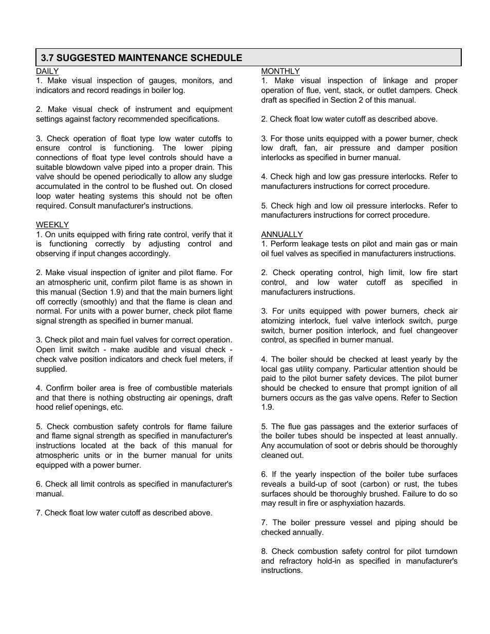 7 suggested maintenance schedule | Bryan Boilers Forced Draft Steam Boilers User Manual | Page 32 / 37