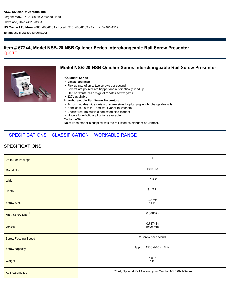 ASG Jergens 67244 NSB-20 NSB User Manual | 2 pages