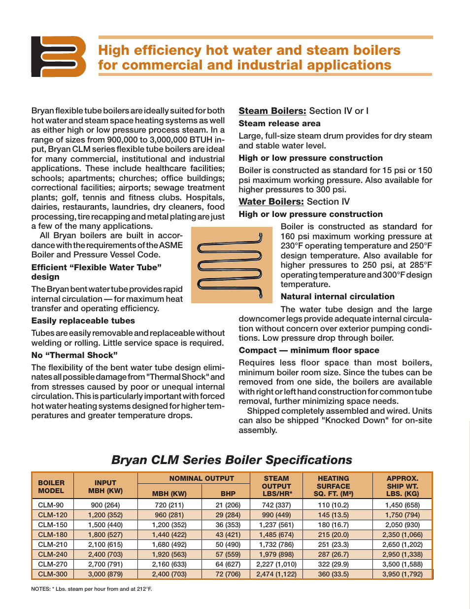 Bryan clm series boiler specifi cations | Bryan Boilers CLM-150-S150-GI User Manual | Page 2 / 4