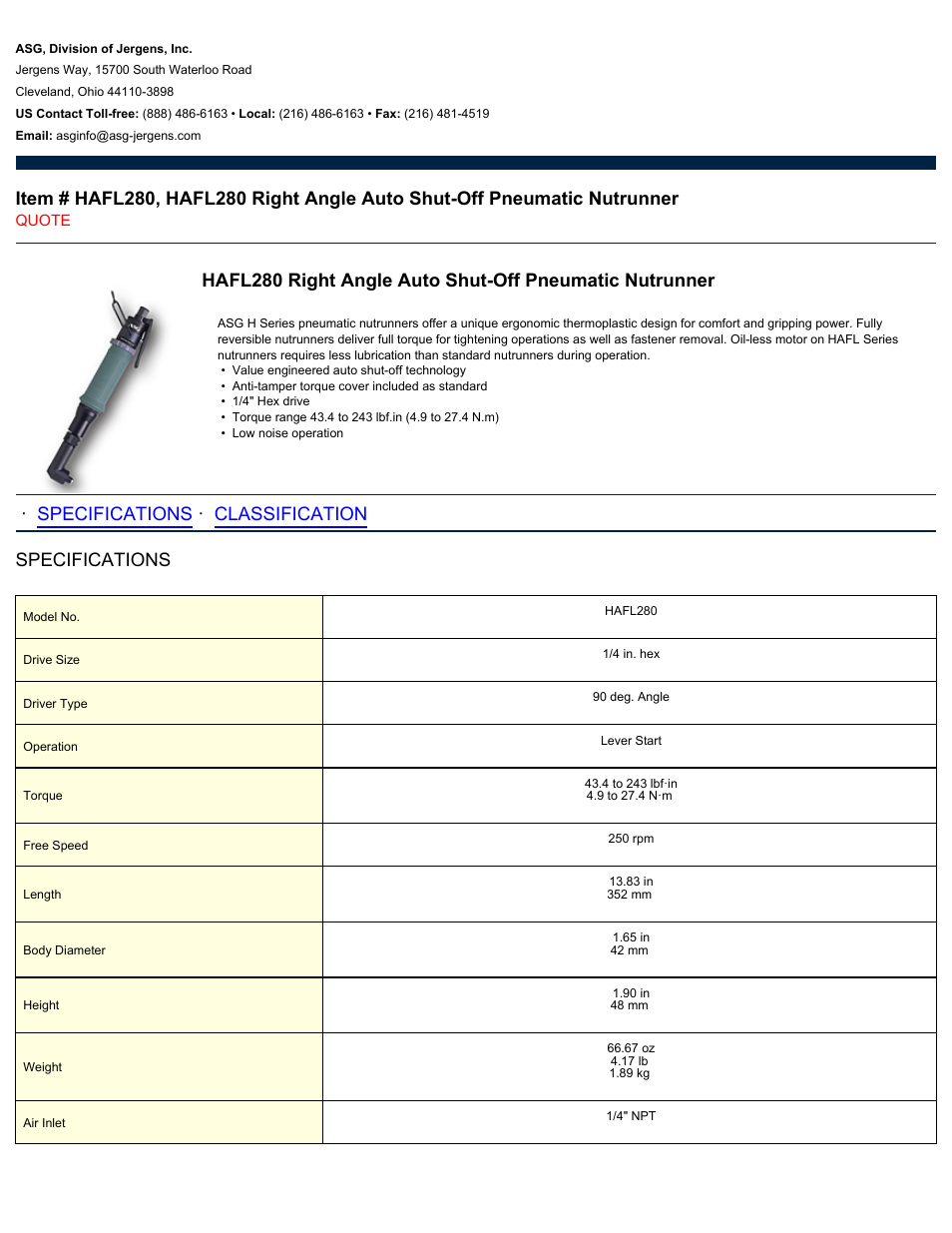 ASG Jergens HAFL280 User Manual | 2 pages