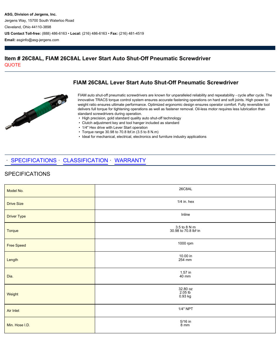 ASG Jergens 26C8AL User Manual | 2 pages