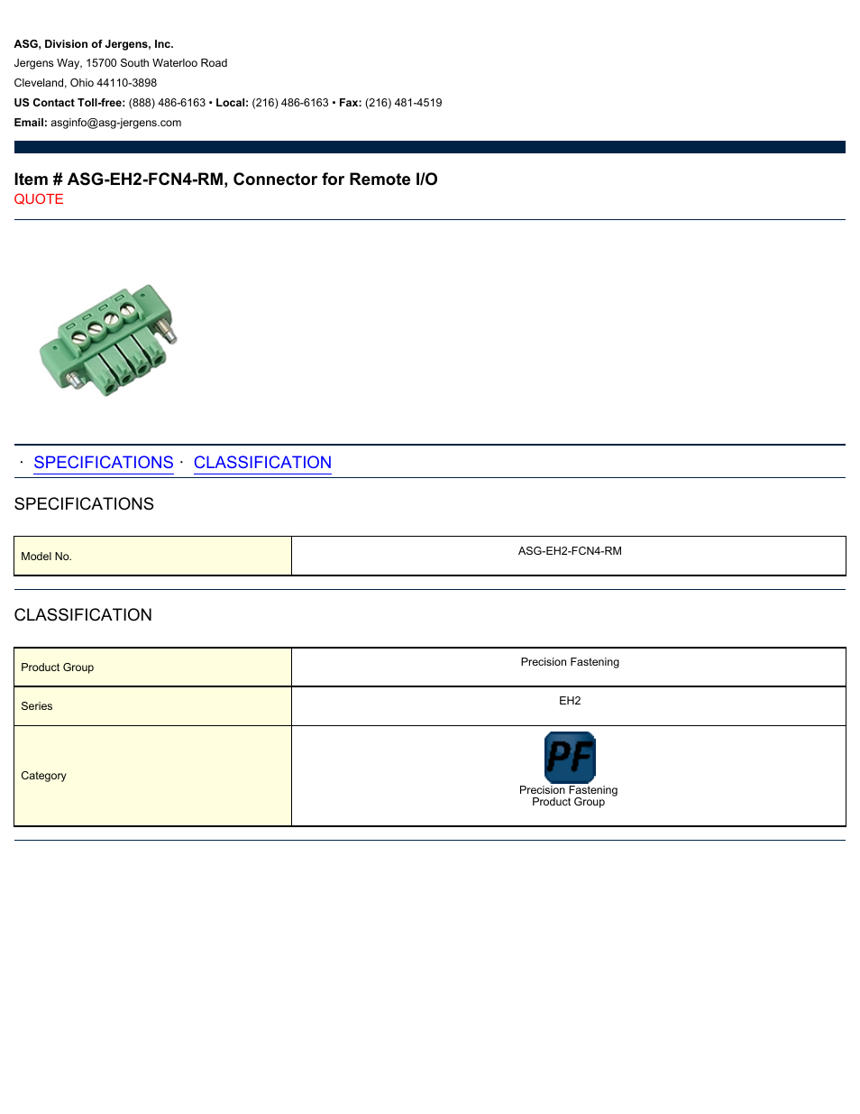 ASG Jergens ASG-EH2-FCN4-RM Connector User Manual | 1 page