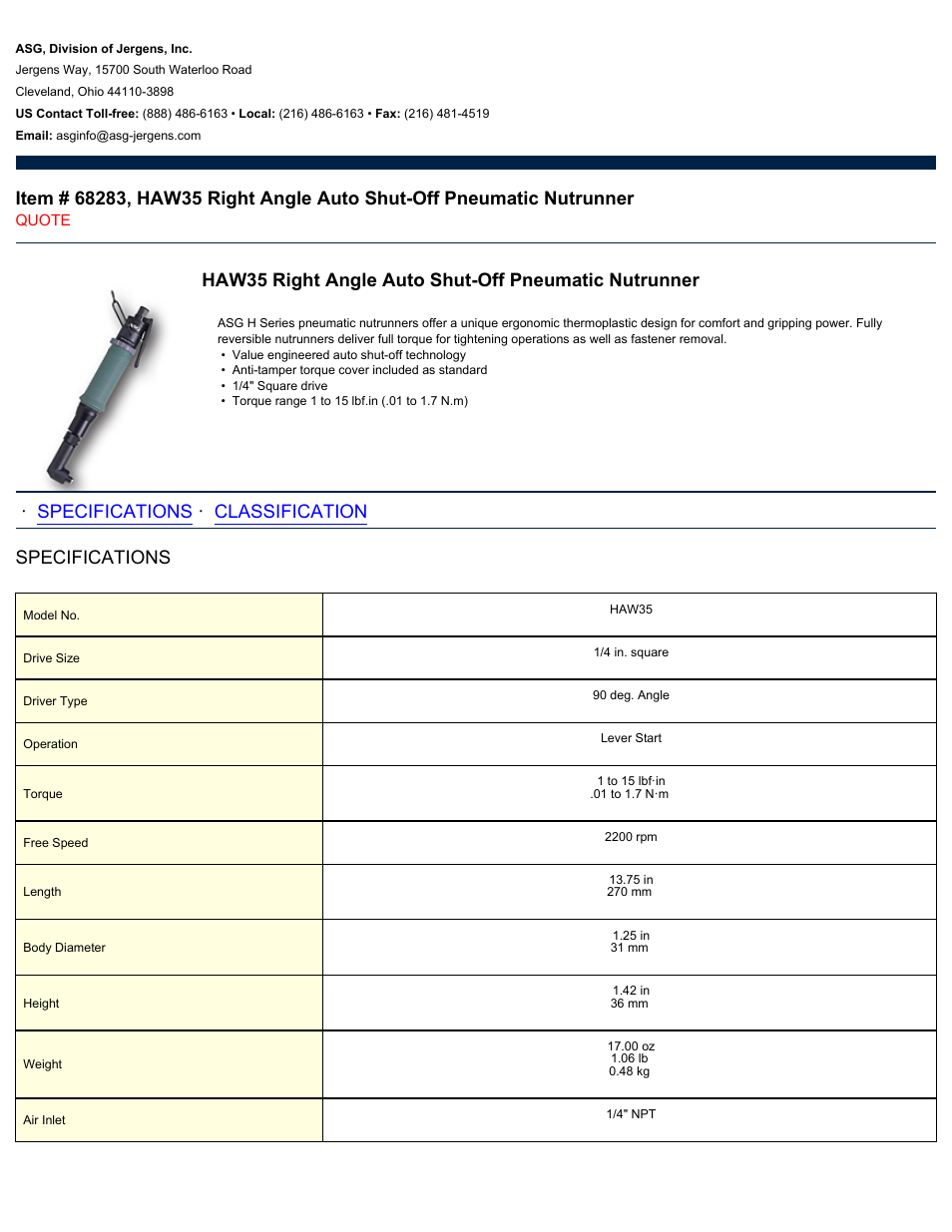 ASG Jergens 68283 HAW35 User Manual | 2 pages