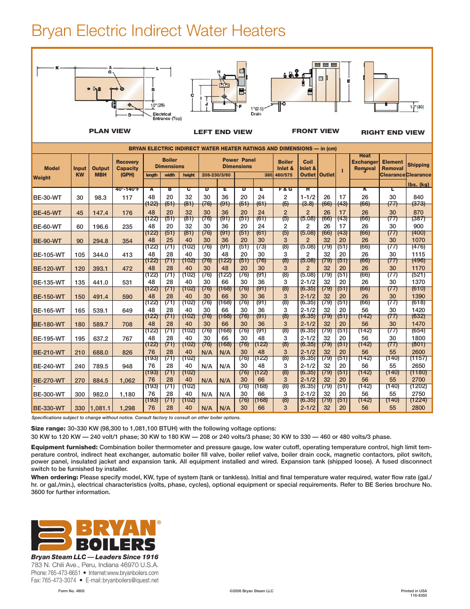 Bryan electric indirect water heaters | Bryan Boilers BE-210-WT4T7 User Manual | Page 2 / 2