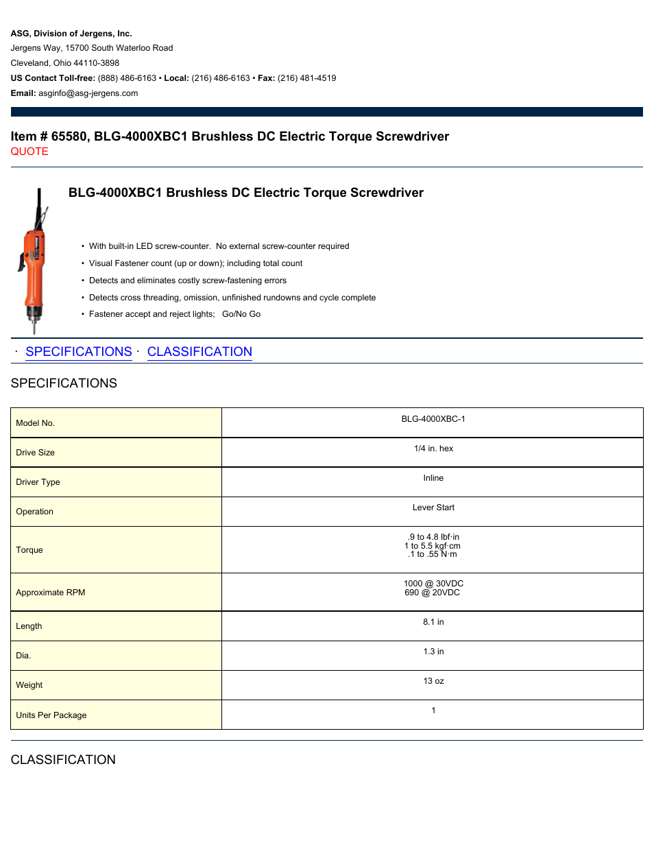 ASG Jergens 65580 BLG-4000XBC1 User Manual | 2 pages