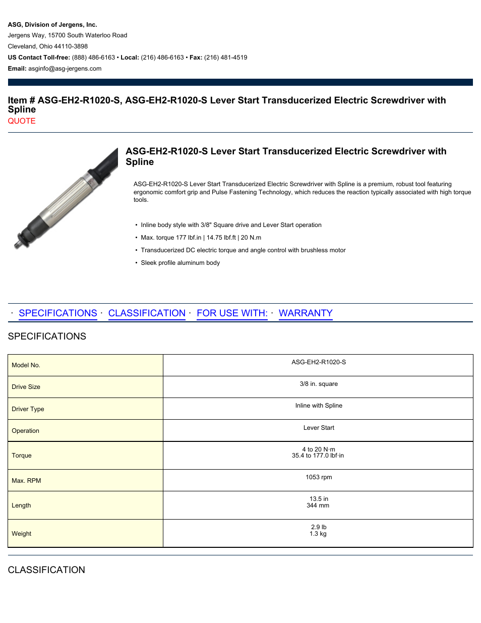 ASG Jergens ASG-EH2-R1020-S User Manual | 2 pages