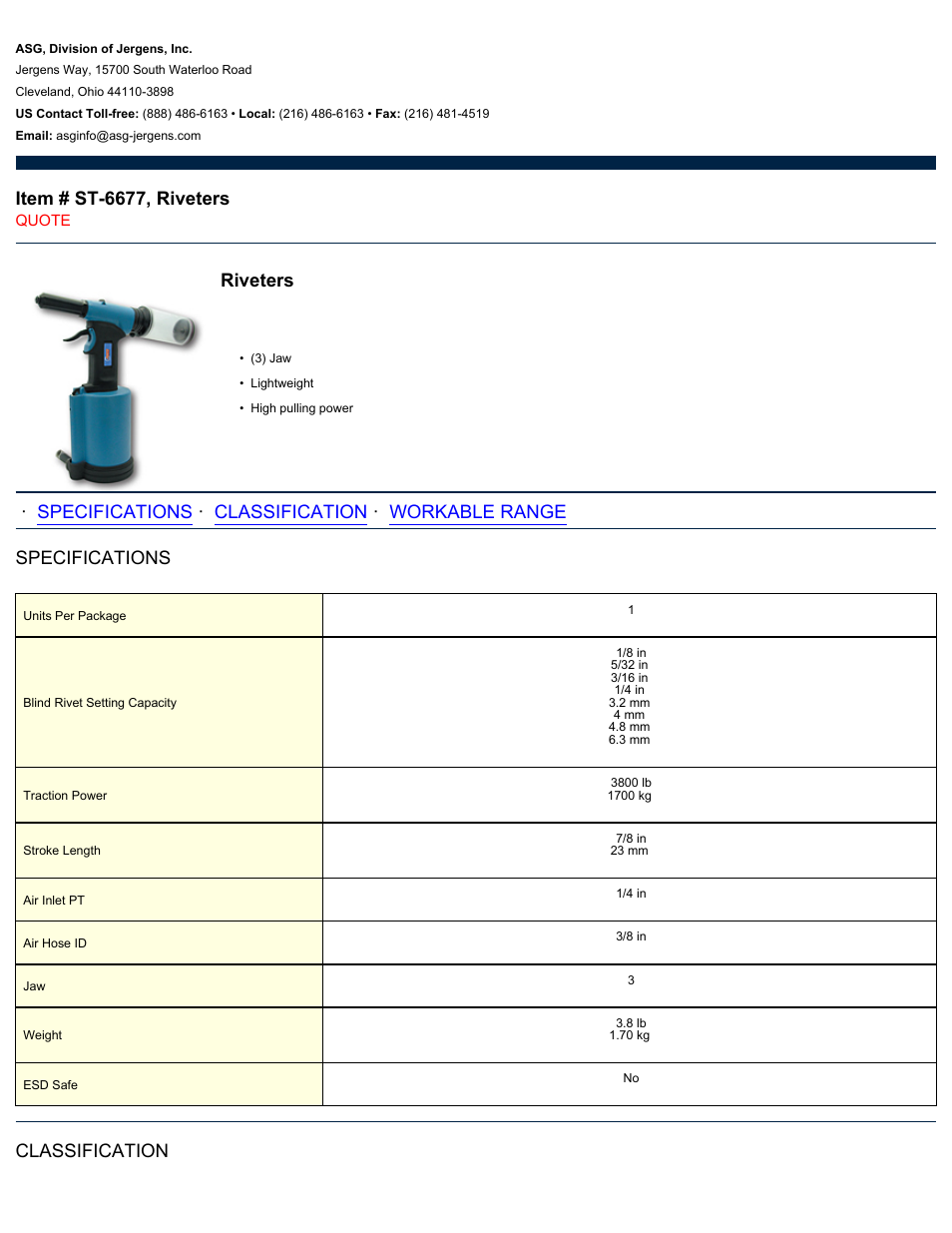 ASG Jergens ST-6677 Riveter User Manual | 2 pages