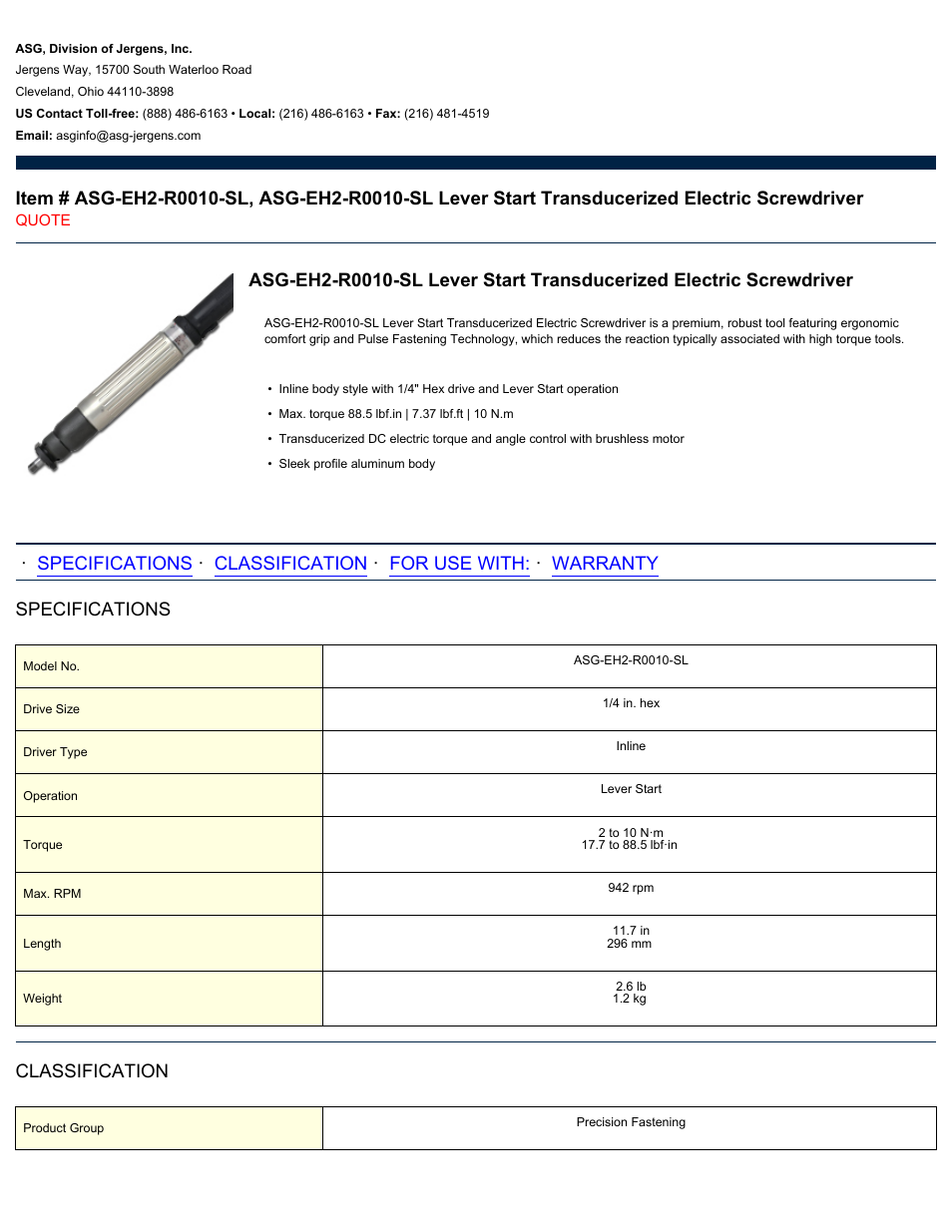 ASG Jergens ASG-EH2-R0010-SL User Manual | 2 pages